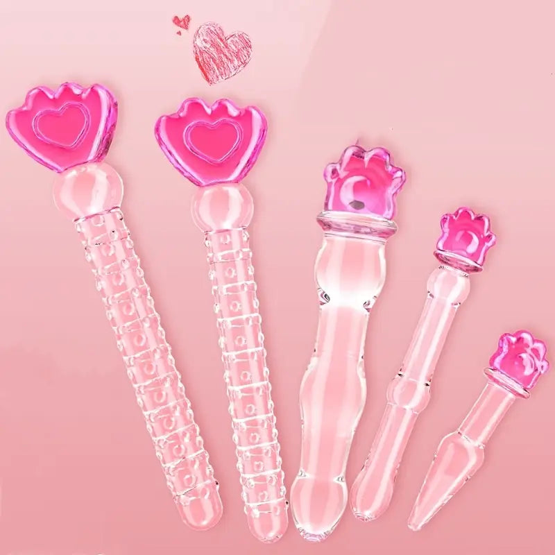 Heart-Shaped Glass Crystal Dildo Anal Plug With Beads Erotic Toy For Men