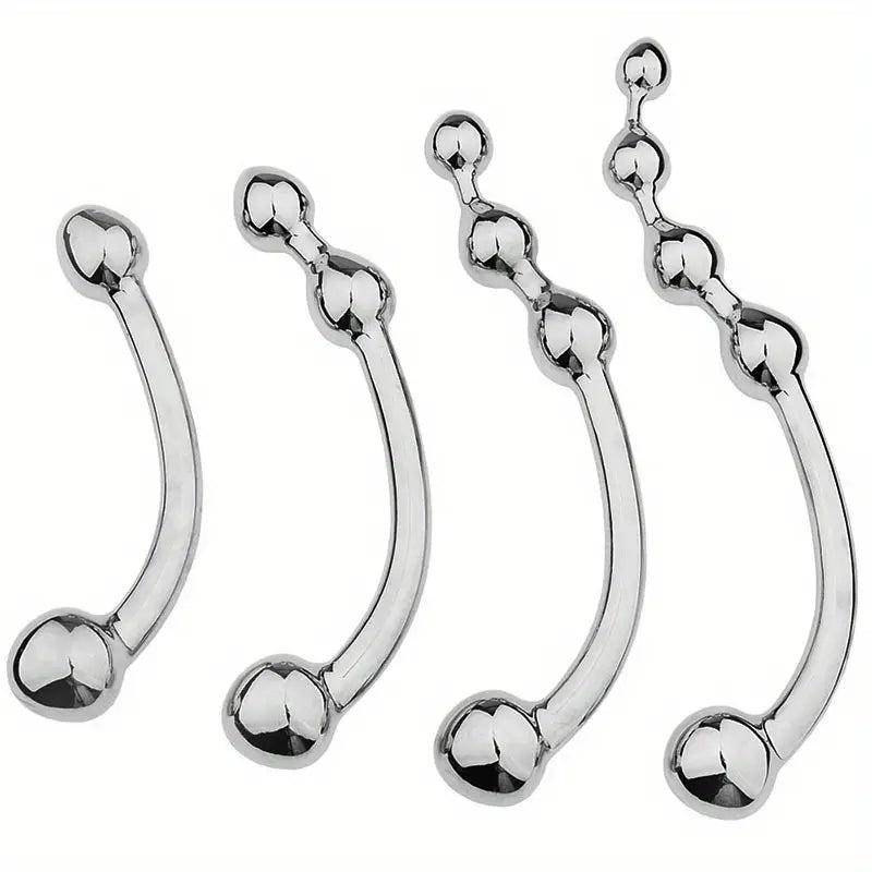 Stainless Steel Anal Stopper With 4 Beads Prostate Massager For Adults