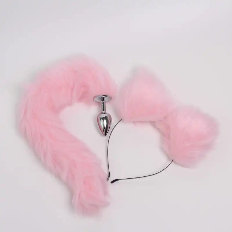 Fur Anal Fox Tail Metal Heads Butt Plug Adult Game Insert Stopper Set