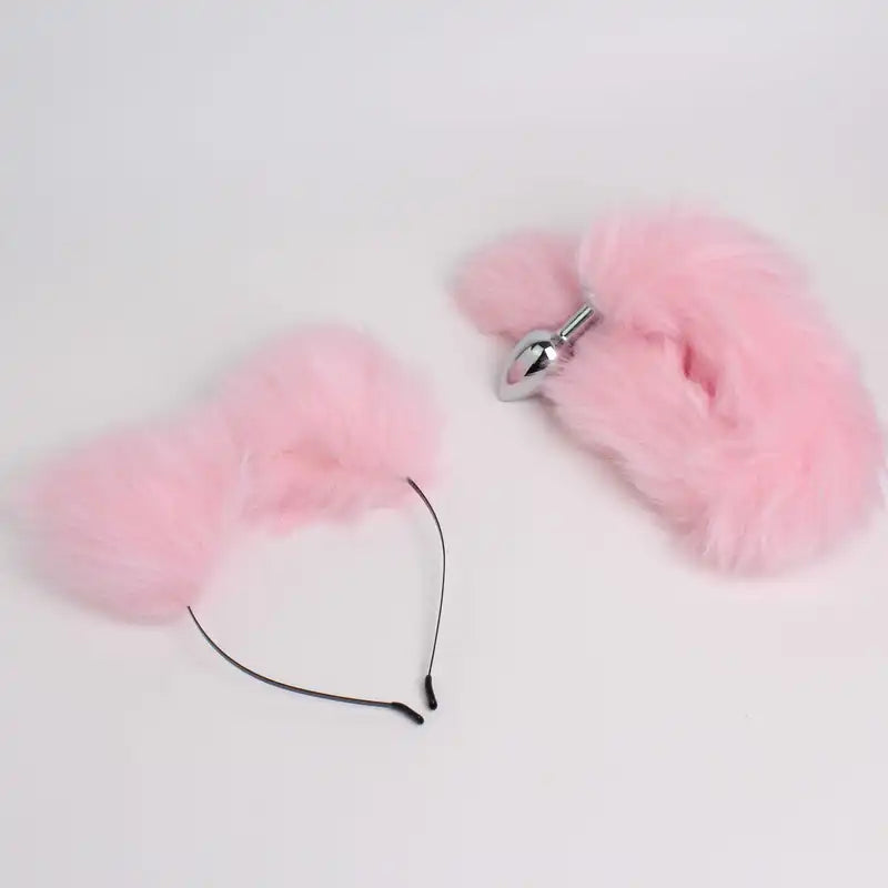 Fur Anal Fox Tail Metal Heads Butt Plug Adult Game Insert Stopper Set