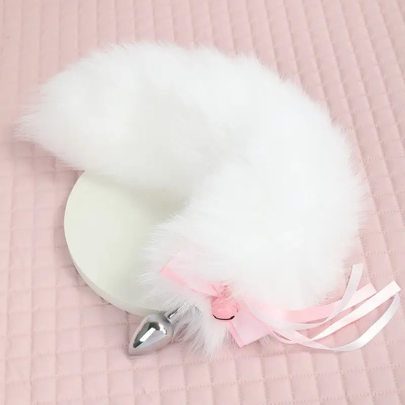 Adult BDSM White Fox Tail Butt Plug SM Metal Alternative Tail Adult Sex Toy