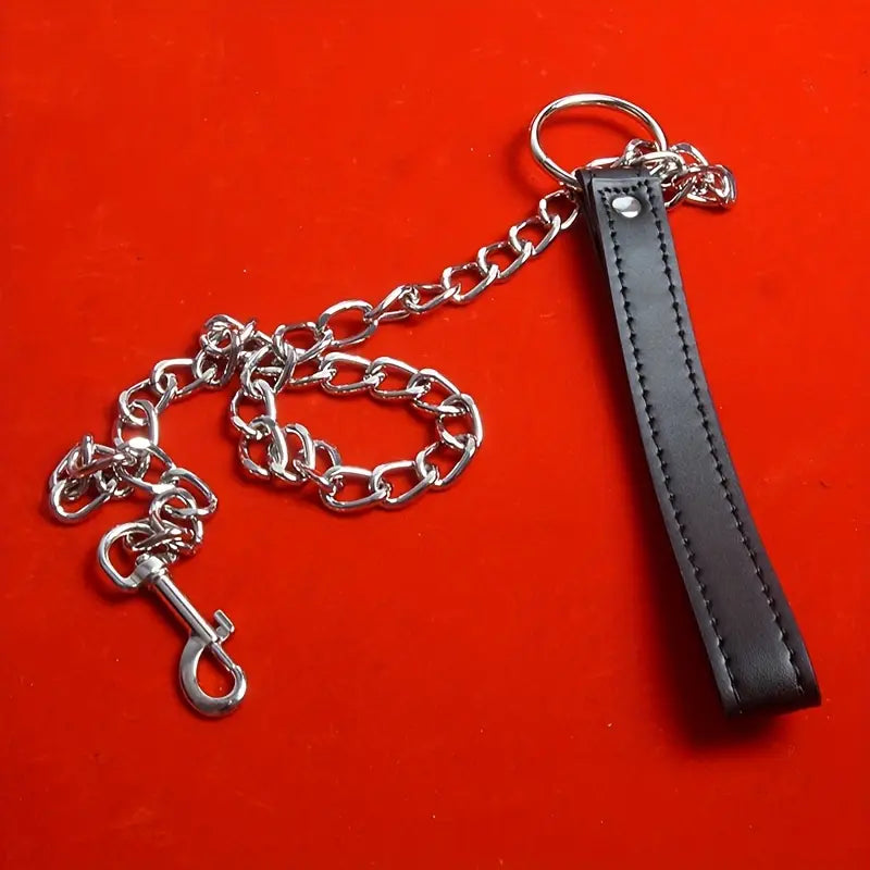 Leather Bondage Kit With Adjustable Collar Removable Handcuffs Anal Hook