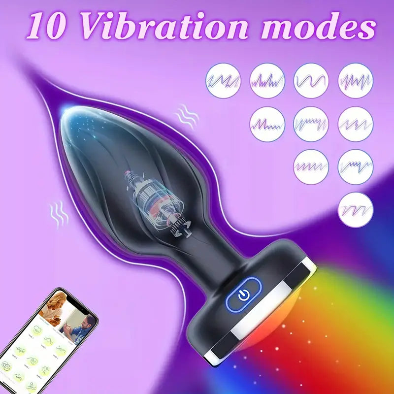 Vibrating Anal Plug With 10 Vibrating Light Modes Male Prostate Massager