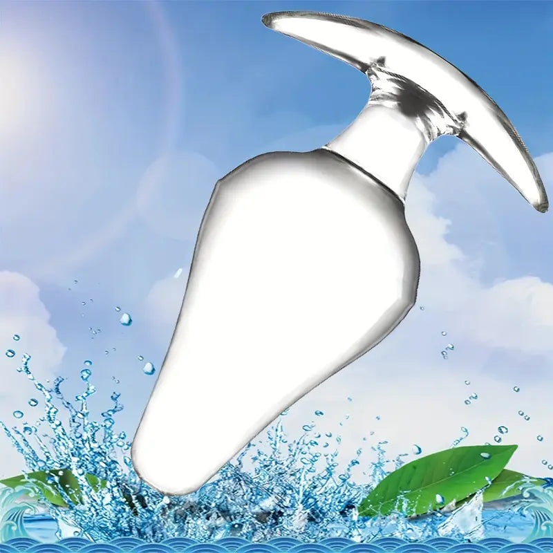 Crystal Glass Anal Plug Curved Base & Tapered Tip SM Anal Sex Trainer