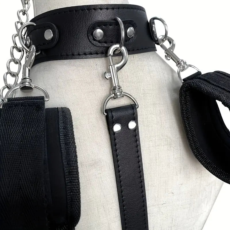 4th Generation Reverse Hand Sex Toy With Traction Chain Black Faux Leather