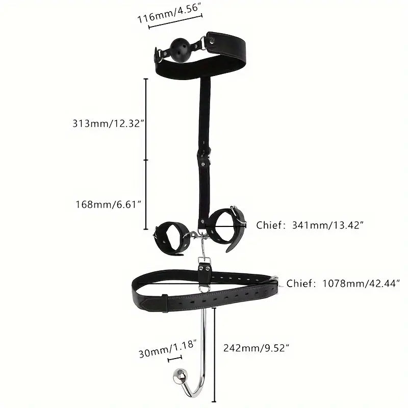 2pcs/set New Sex Backhand Back Gag With Anal Hooks SM Leather Bondage