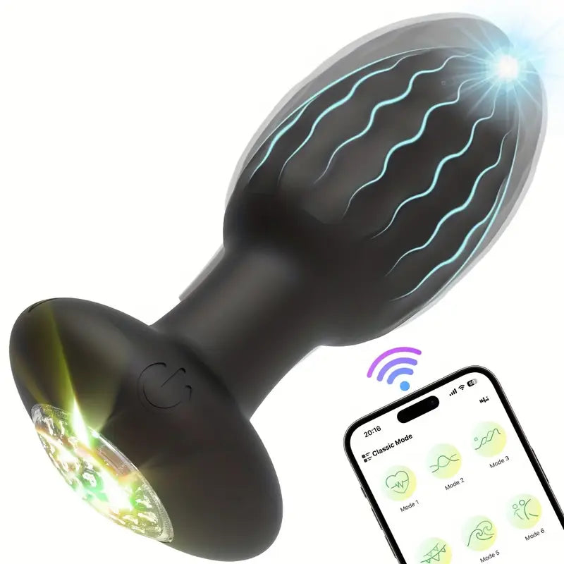 10 Modes Vibrating Butt Plug With Crystal Diamond Light Up Base APP Vibrator
