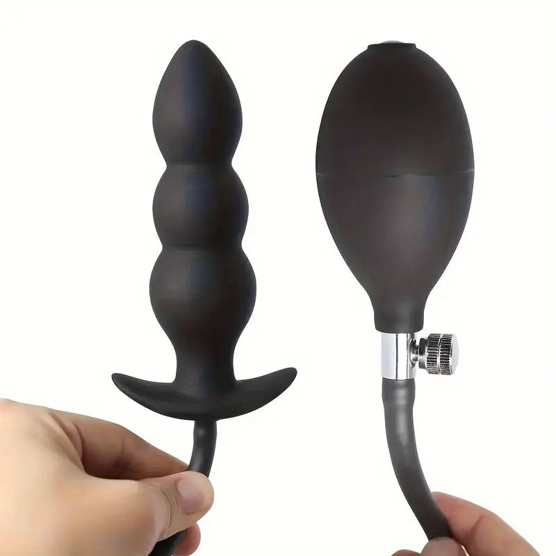 Manual Inflation Silicone Anal Plug Black Adult Toy Manual Expansion Toy