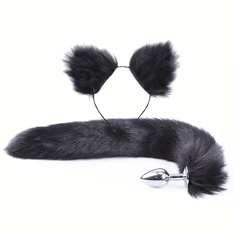SM Metal Fox Tail Ear Set Tail Butt Plug With Ear Set For Cosplay Sex Game