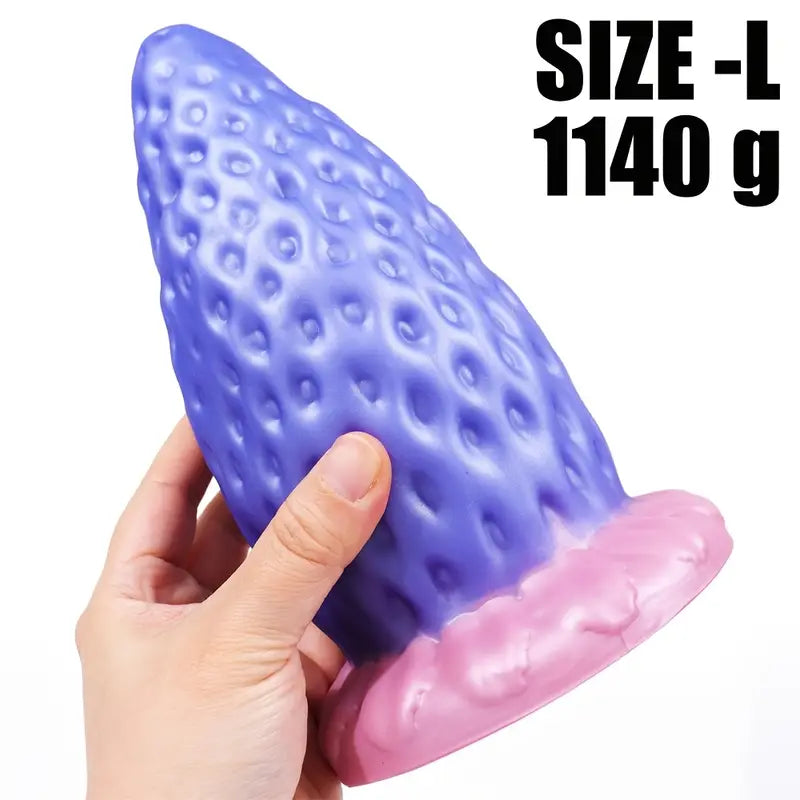 Giant Strawberry-Shaped Soft Liquid Silicone Purple Anal Plug Toy