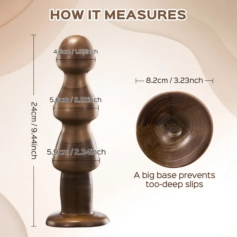 Large Wood-Textured Anal Dilator With Suction Cup Base Bead Design