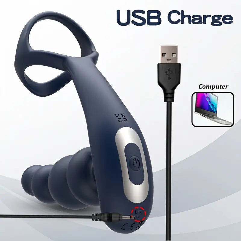 Double Motor Male Prostate Massager Vibrator 360° Rotate Ring Butt Plug