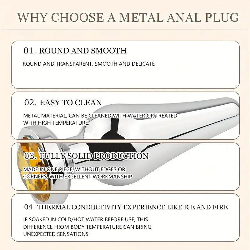 Stainless Steel Metal Anal Plug Gemstone Accent SM Couple Toy