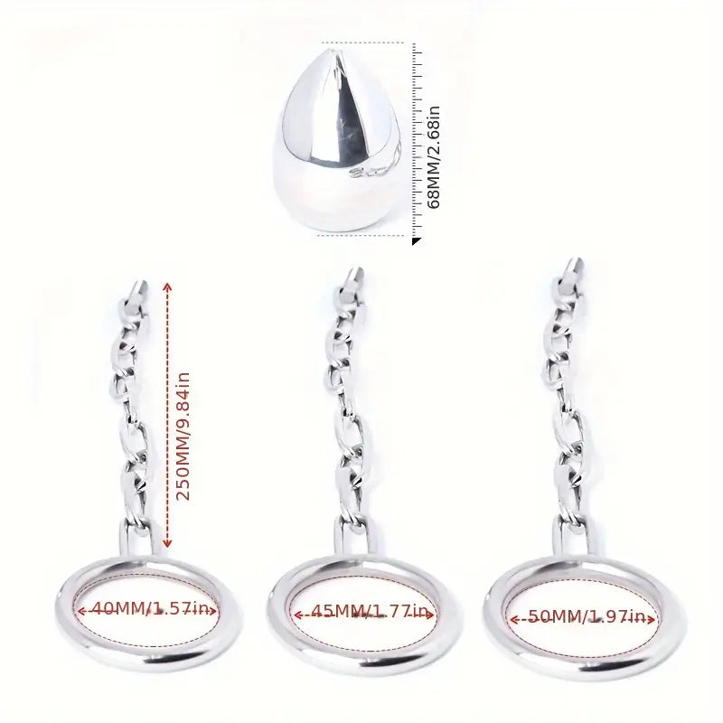 Metal Stainless Steel Chain Anus Plug Removable Chain Male Ring Set