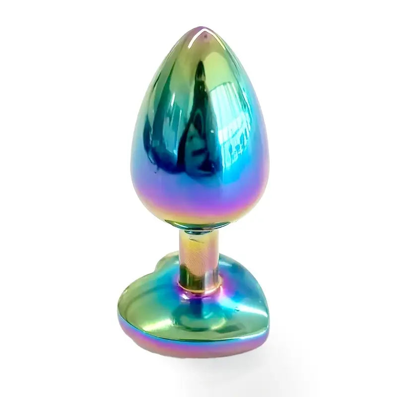 Colorful Medium-Sized Metal Butt Plug Heart-Shaped Rainbow Anal Trainer