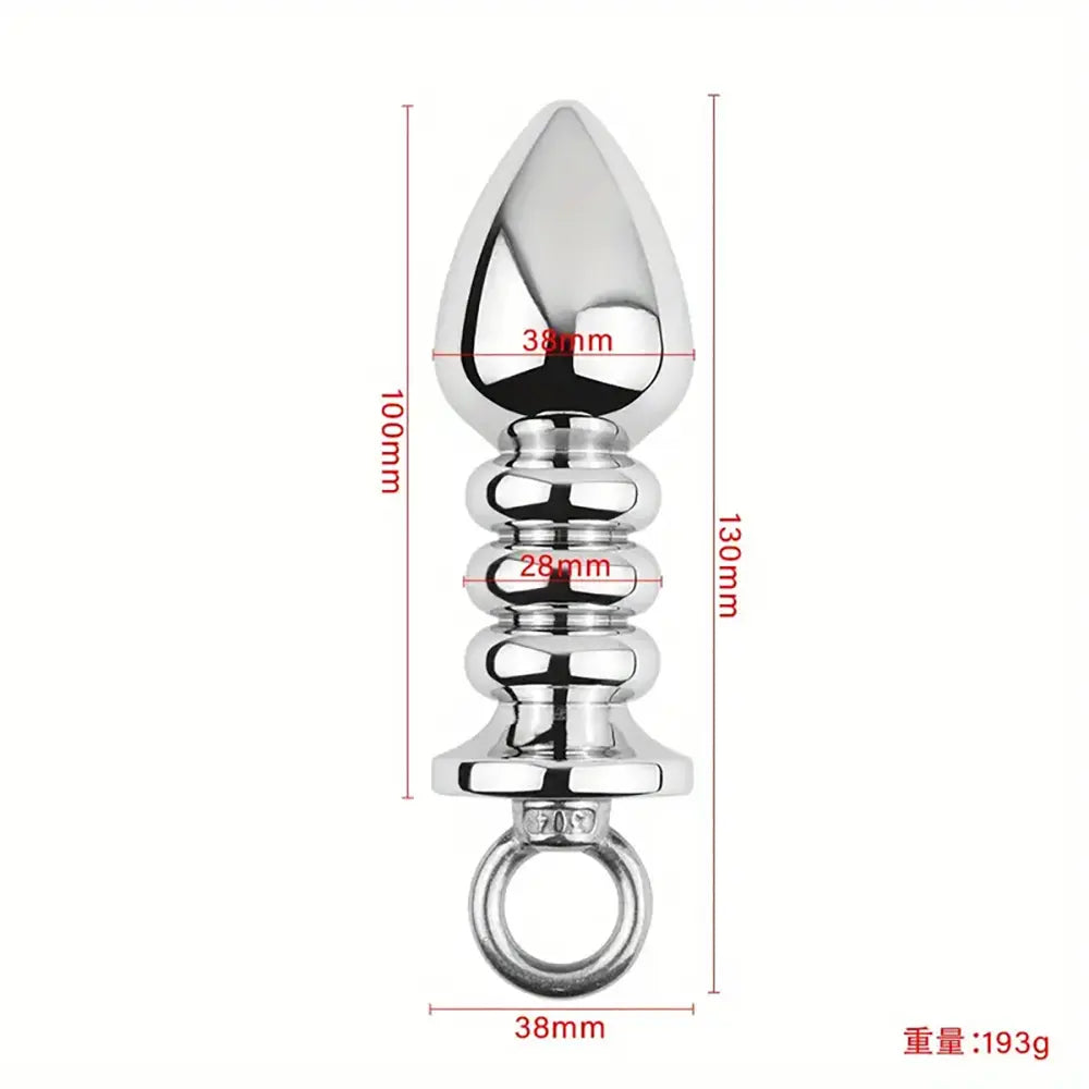 Metal Backyard Ring Threaded Anal Plug Silvery Pulling Plug