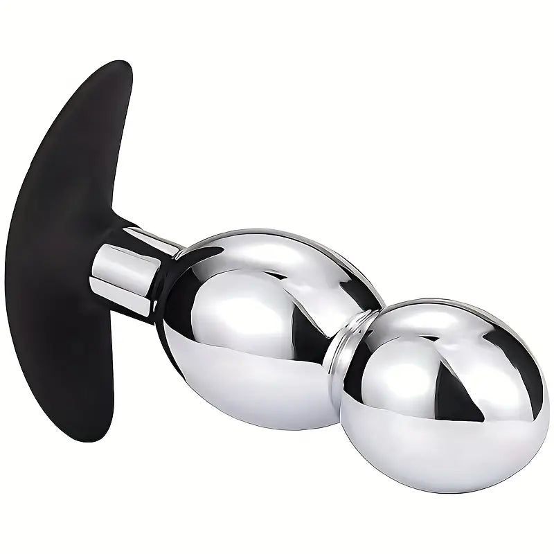 Aluminum Alloy Butt Plug Black Silicone Handle Double Beads Anal Plug
