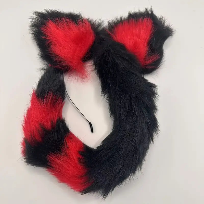 SM Metal Fox Tail Ear Set Animal Tail Butt Plug With Ear Set For BDSM