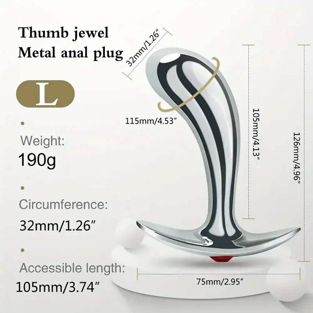 Golden Thumb Metal Male Anal Plugs With Gemstone Base Design
