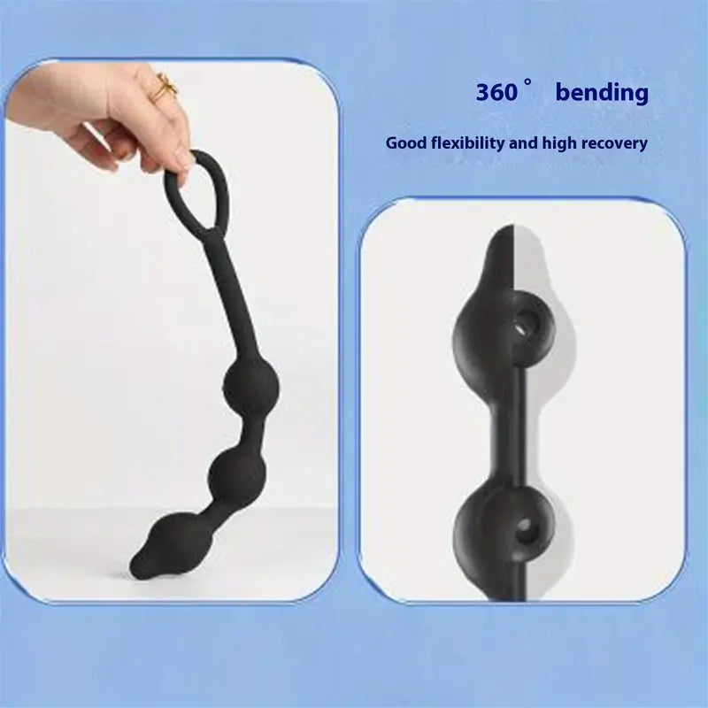 Locking Silicone Butt Plug With Inflatable Beads Stimulating Anal Toy