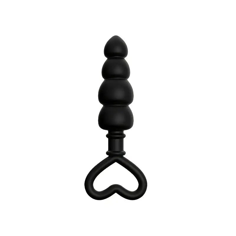 Black Silicone Anal Plug with Heart-Shaped Pull Ring Bullet Pleasure Toy