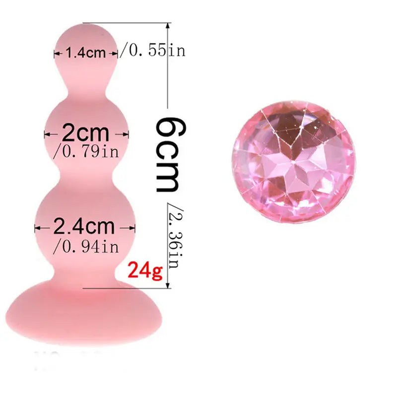 Pink Silicone Anal Plug With Gem Base Smooth Curved Design Butt Plug