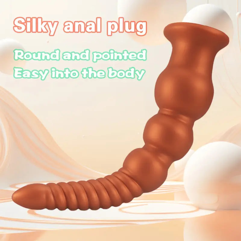 Golden Long Anal Plug With Suction Cup Anal Beads Female Sex Toy