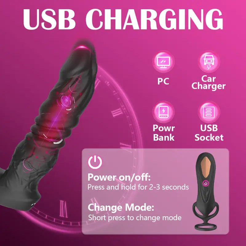 Thrusting Anal Vibrator 5-in-1 Vibrating Anal Plug Dildo Shaped Vibrator