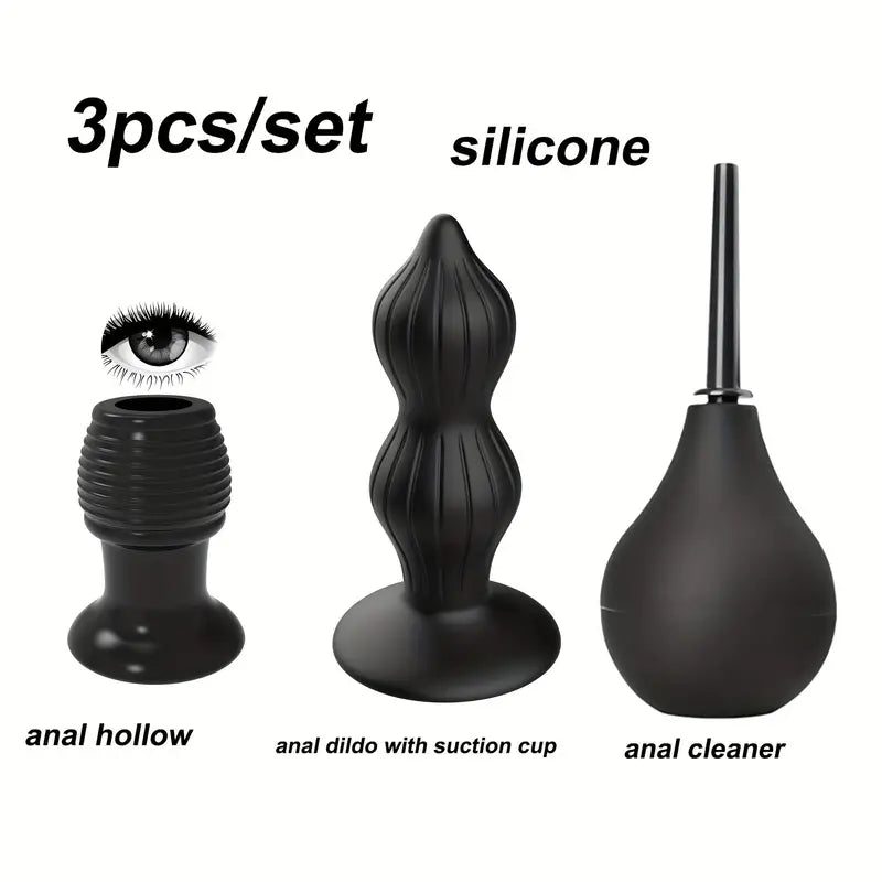 3PCS Silicone Anal Butt Plug Prostate Massager Anal Douche Vaginal Cleaner