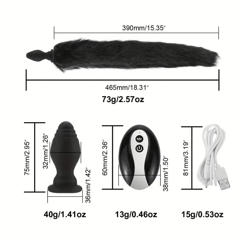 Unisex Controllable Vibrating Anal Plug Tail Detachable Role Playing Sex Toy