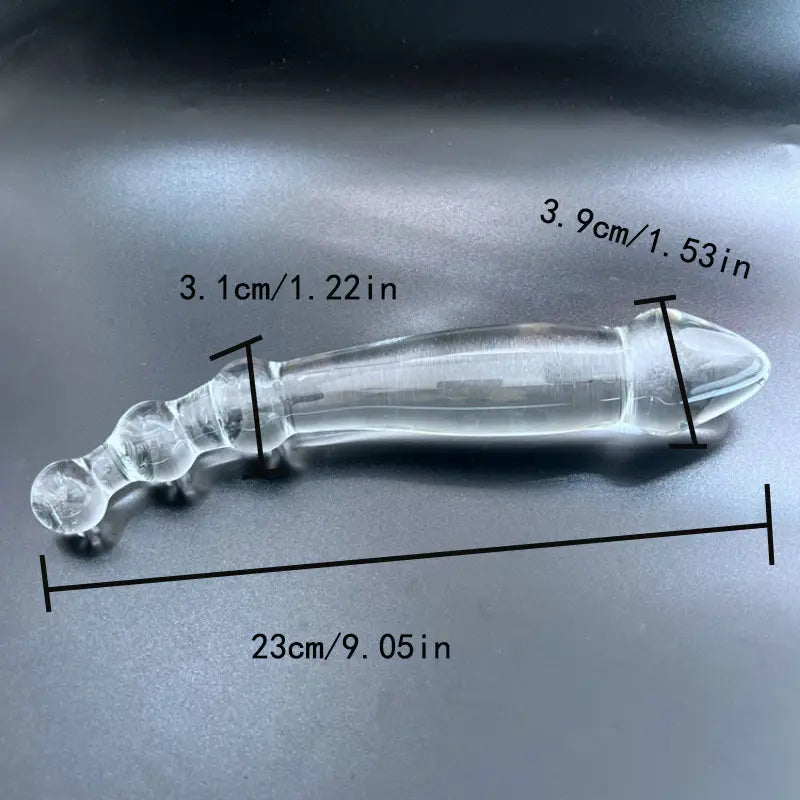 9.05in Crystal Clear Glass Double-Ended Curved Dildo Anal Plug For Lesbian