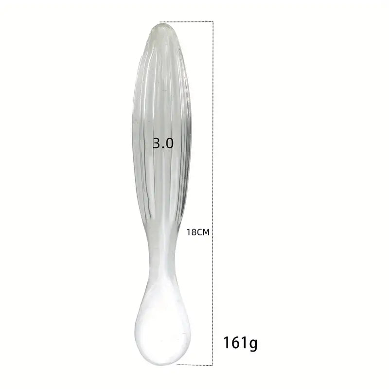 Ergonomic Handle Clear Glass Anal Plug G-Spot Massager With Ribbed Texture