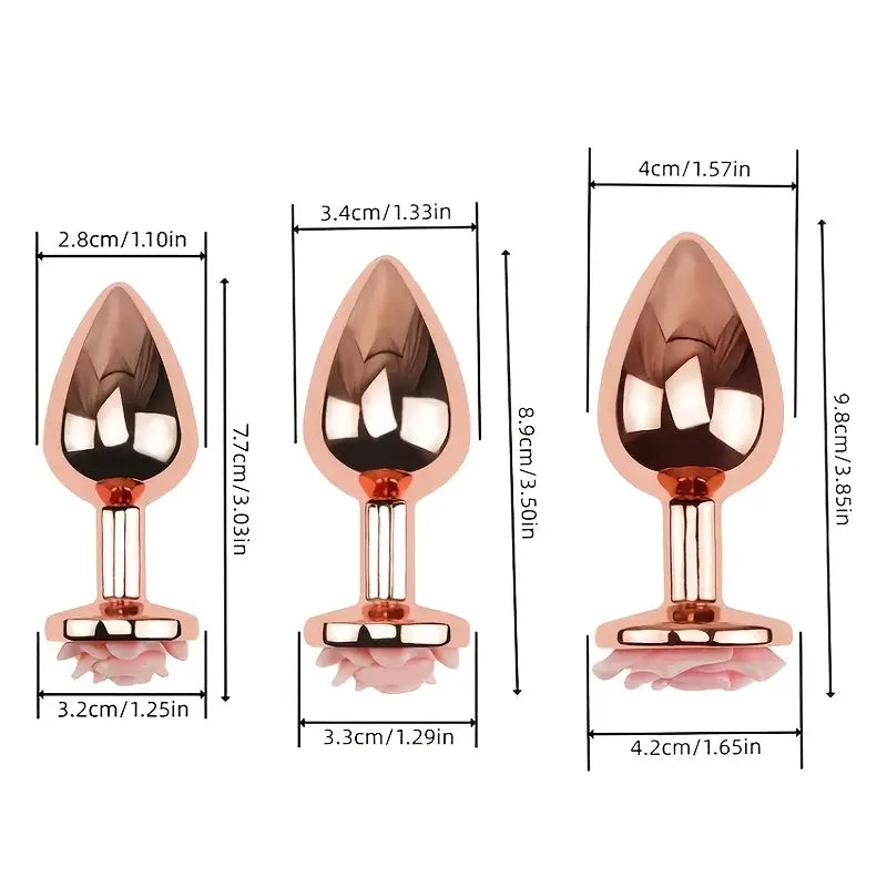 Metal Pink Heart Anal Plug Rose Base 3 Sizes Suitable For Beginners