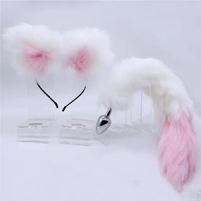 Fur Anal Fox Tail Metal Heads Butt Plug Adult Game Insert Stopper Set