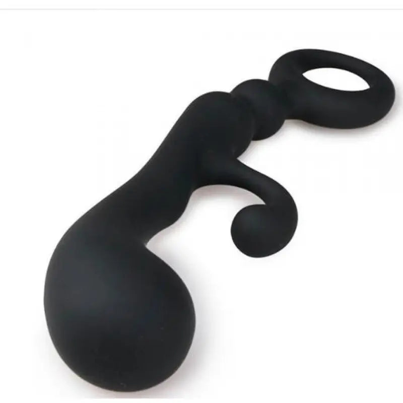 Ergonomic Black Silicone Anal Plug with Curved Design & Suction Cup Base