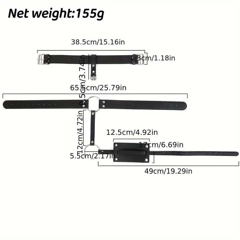 Faux Leather Chastity Pants Vibrating Anal Plug Adjustable Straps Metal Rings