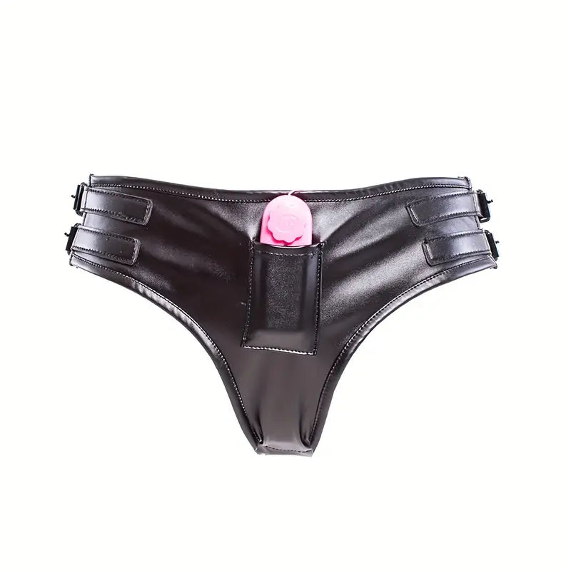 SM Restraint Thick Faux Leather Panties With Silicone Dildo Strap-On