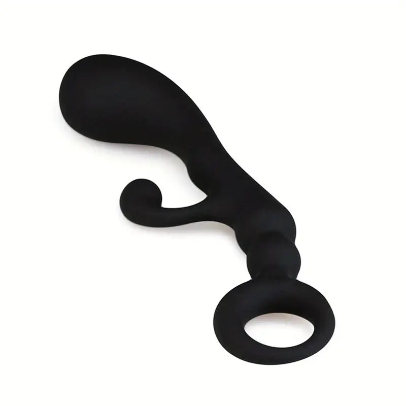 Ergonomic Black Silicone Anal Plug with Curved Design & Suction Cup Base