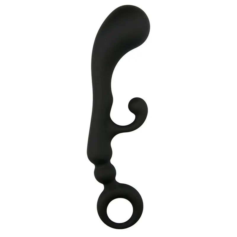 Ergonomic Black Silicone Anal Plug with Curved Design & Suction Cup Base