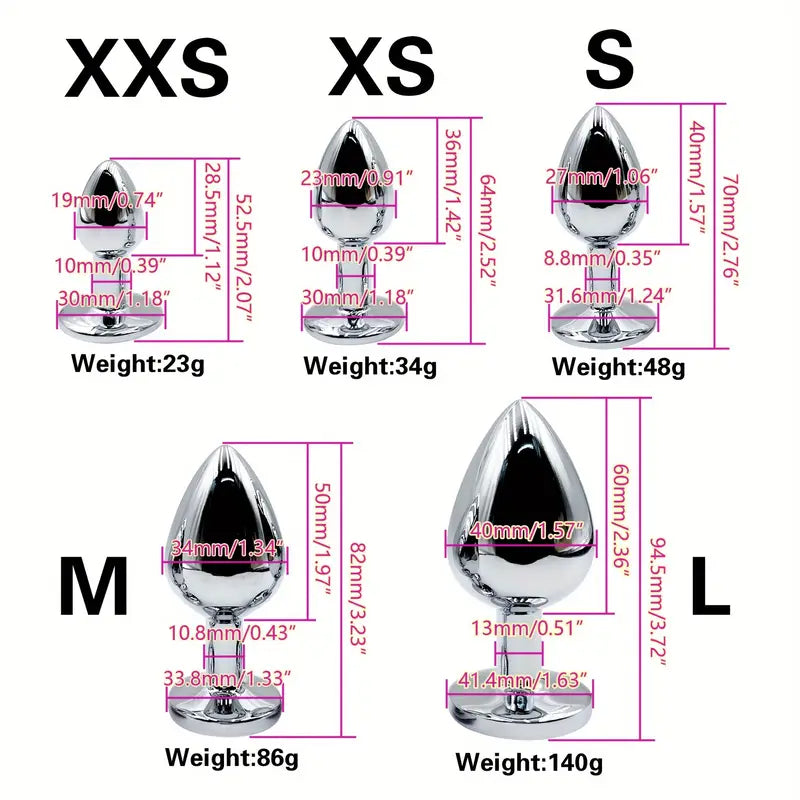 BDSM Metal Anal Plug With Gem Base For Beginner To Expert G-spot