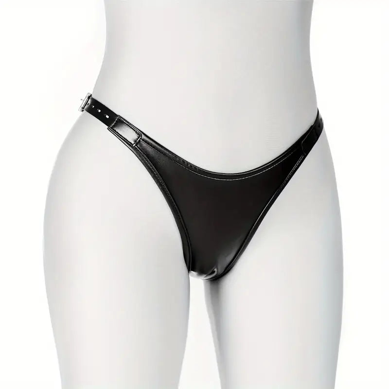 Premium Leather Harness Chastity Panties Set Silicone Double Dildos