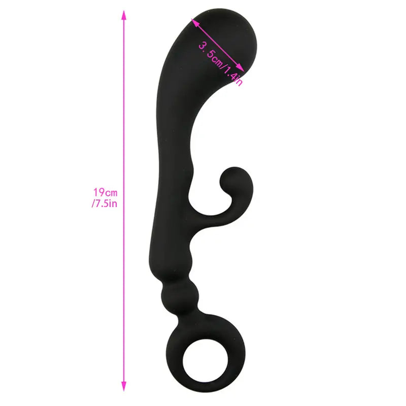 Ergonomic Black Silicone Anal Plug with Curved Design & Suction Cup Base