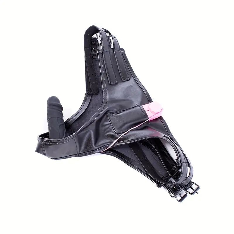 SM Restraint Thick Faux Leather Panties With Silicone Dildo Strap-On