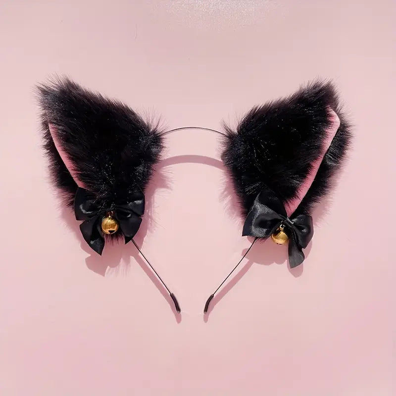 Fox Tail Butt Plug Handcuff Plush Cat Ear Headband With Bells Necklace Set