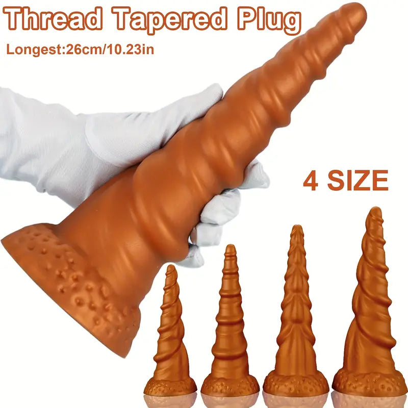 Tapered Thread Silicone Butt Plug With Suction Cup Texture Stimulation