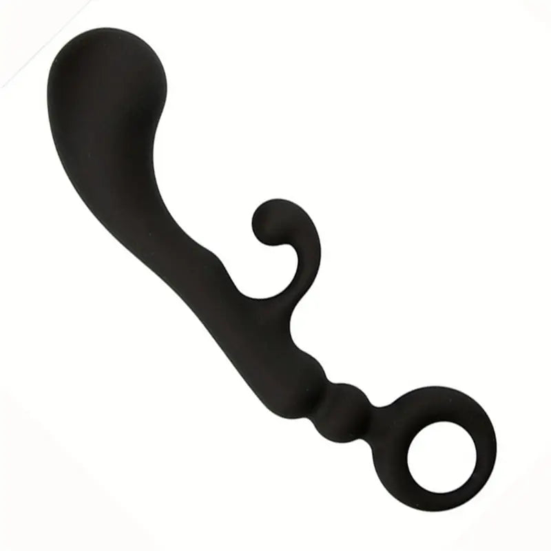 Ergonomic Black Silicone Anal Plug with Curved Design & Suction Cup Base