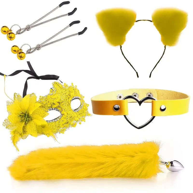 5pcs Coupling Fox Tail Role Playing Anal Plug Mask Ears Hairpin Posterior