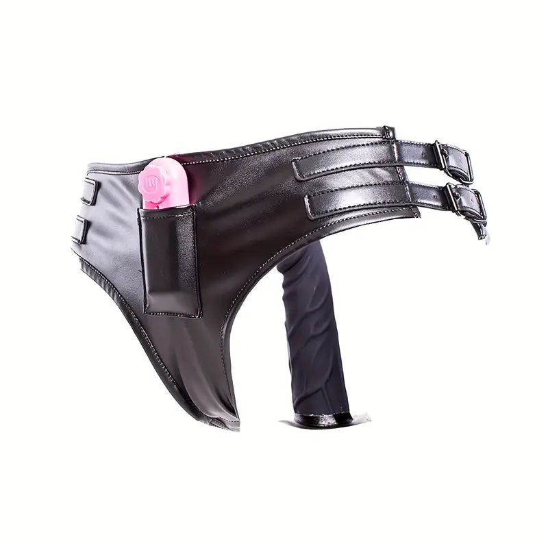 SM Restraint Thick Faux Leather Panties With Silicone Dildo Strap-On