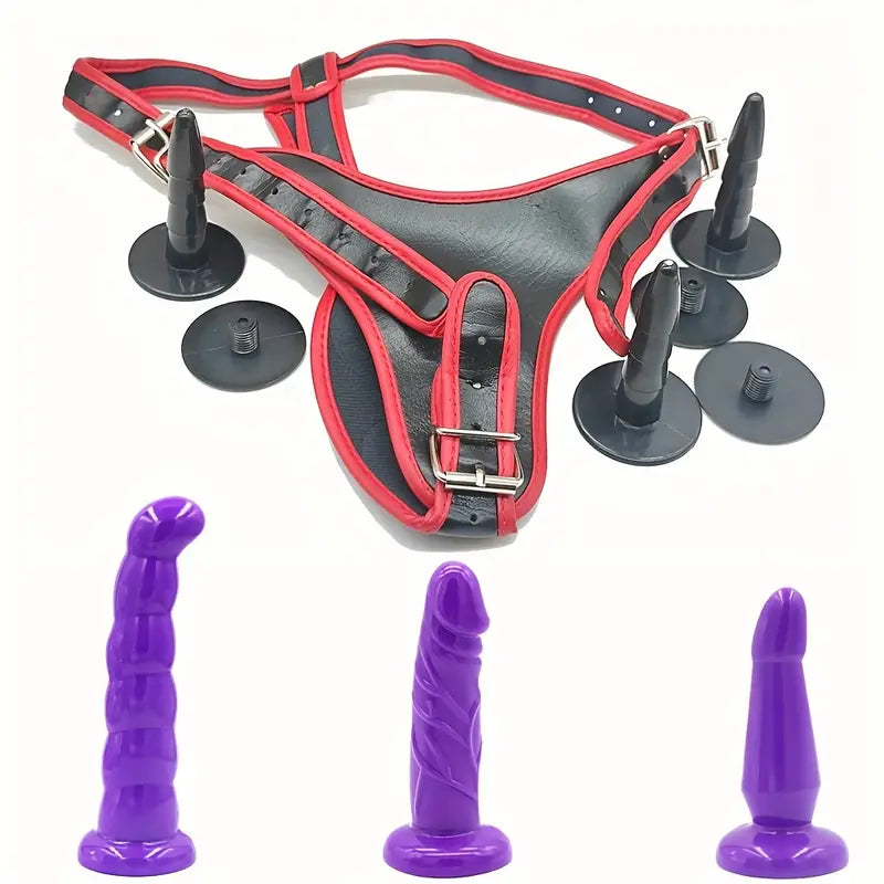 3 Removable Dildos Harness Belt Strap-on Dildos For G-spot Butt Plug