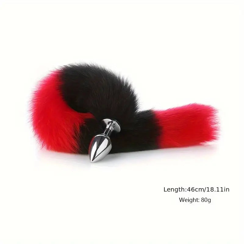 Eye Mask Mouth Ball Panties Four-piece Red Black Fox Tail Anal Plug